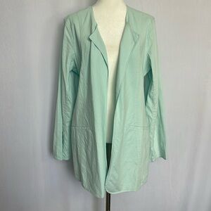 NWT Eileen Fisher Linen Viscose Stretch Open Front Blazer Jacket Sz M Robin Egg